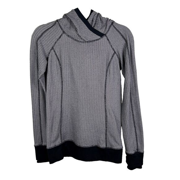 LULULEMON Think Fast Pullover Hoodie Black Gray Herringbone Long Sleeve Top sz 4 - Picture 2 of 12
